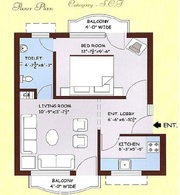 1 BHK (Ready to Move)  TYPE: 02 (SCF) Super Area: 800 Sq.ft. 