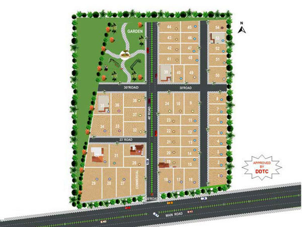 Plots range of 1500 sq.ft, 1800 sq.ft, and 2400 sq.ft at Rs. 650/-